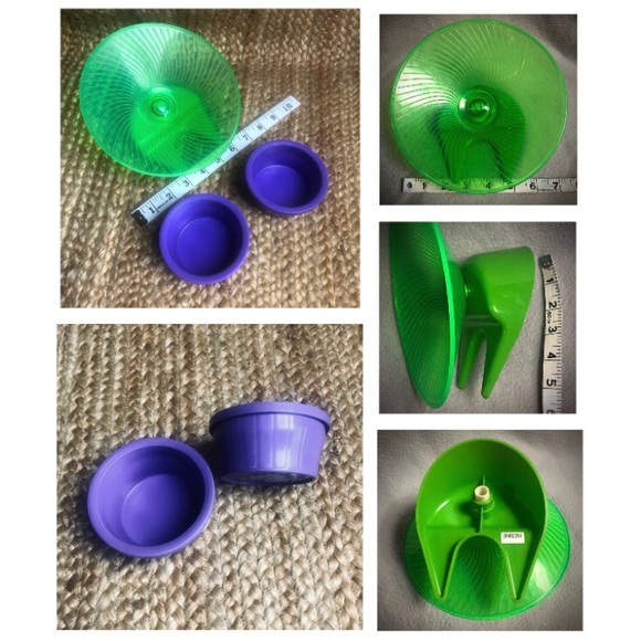 Pet Disc Green Quiet Running Wheel & Purple Dishes for Small Critters Mice Etc. - Picture 7 of 7